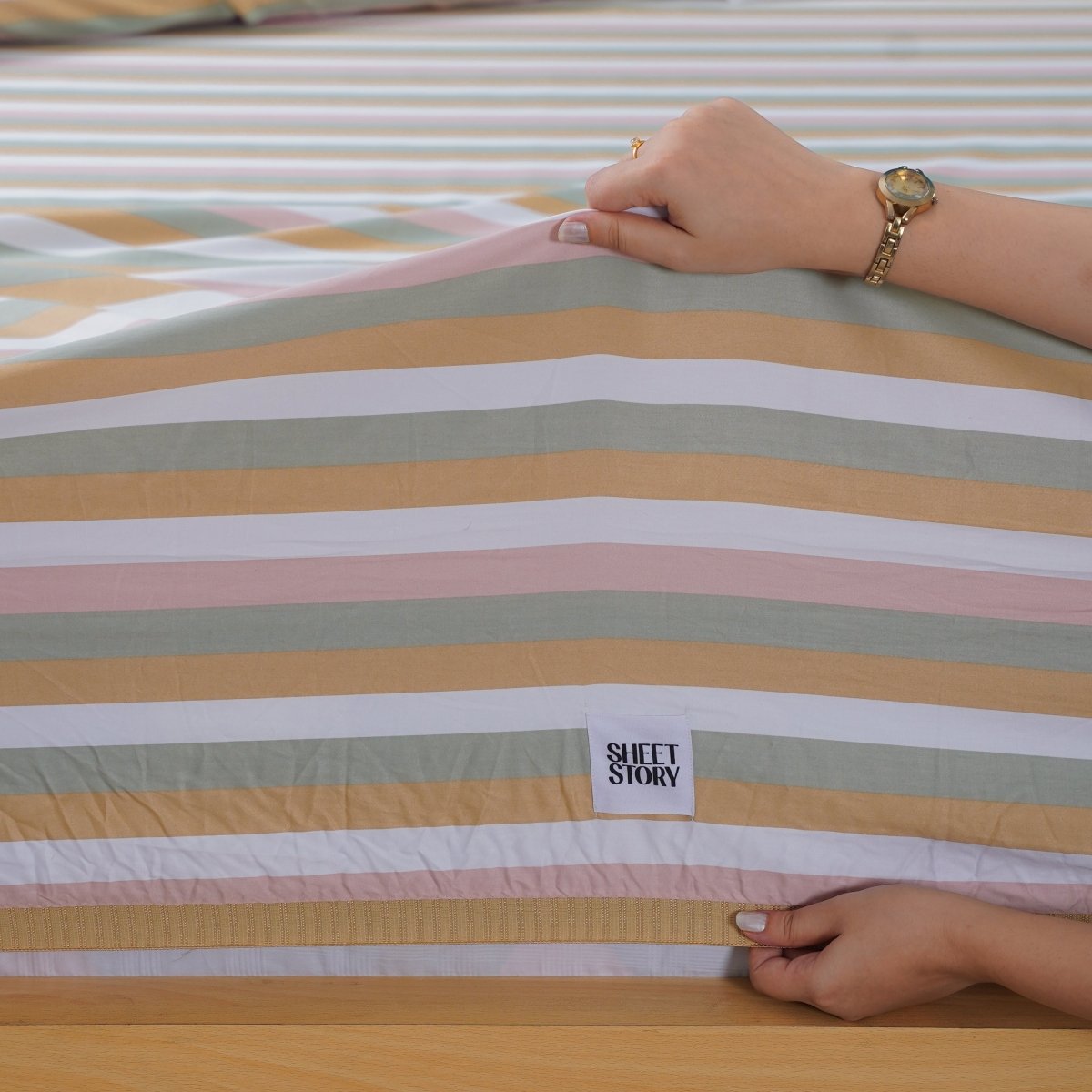 Ella Cotton Serene Striped Full Bedding Set