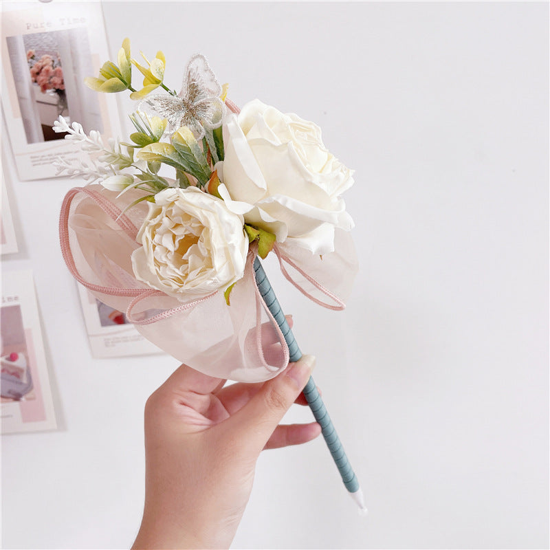 Teacher's Day Gift Simulation Flower Rose Bow Ballpoint Pen