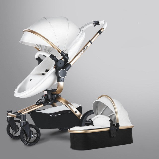 Luxury High-View Baby Stroller | 3-in-1 Pram with Sleeping Basket | Titanium Frame