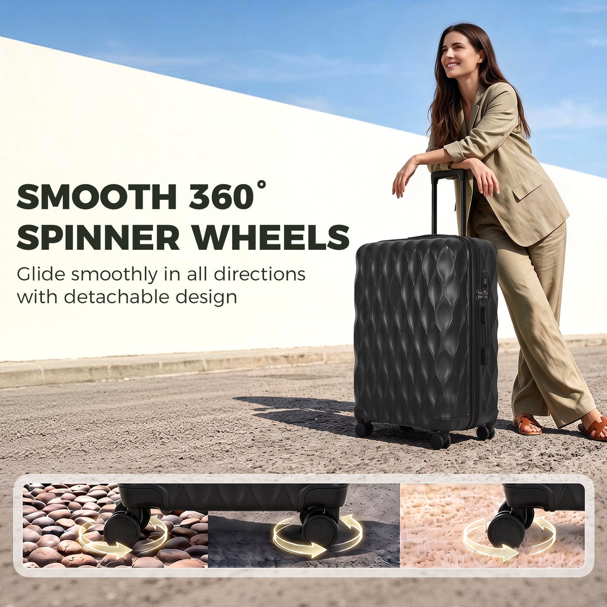 HOMCOM 30Inch 77cm Suitcase, ABS Hard Shell Checked Luggage with TSA Lock, Spinner Wheels, Telescopic Handle, Black