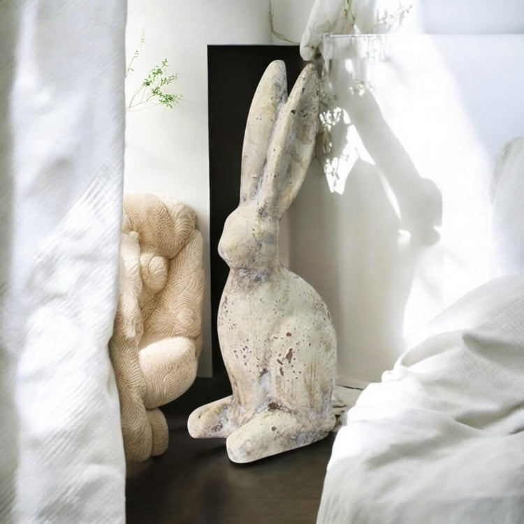 26CM CREAM CEMENT RABBIT