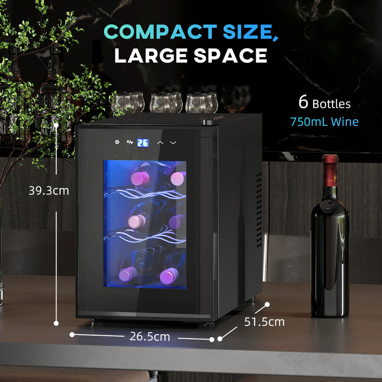 HOMCOM Six Bottle 8-18\'e2\'84\'83 Countertop Wine Fridge - Black