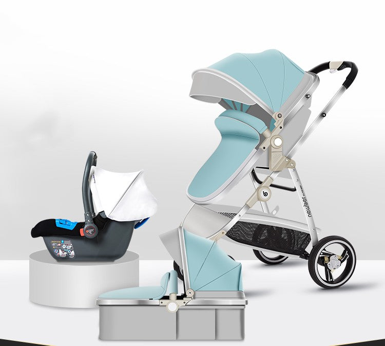 Luxury High-View Baby Stroller | 3-in-1 Pram with Sleeping Basket | Titanium Frame