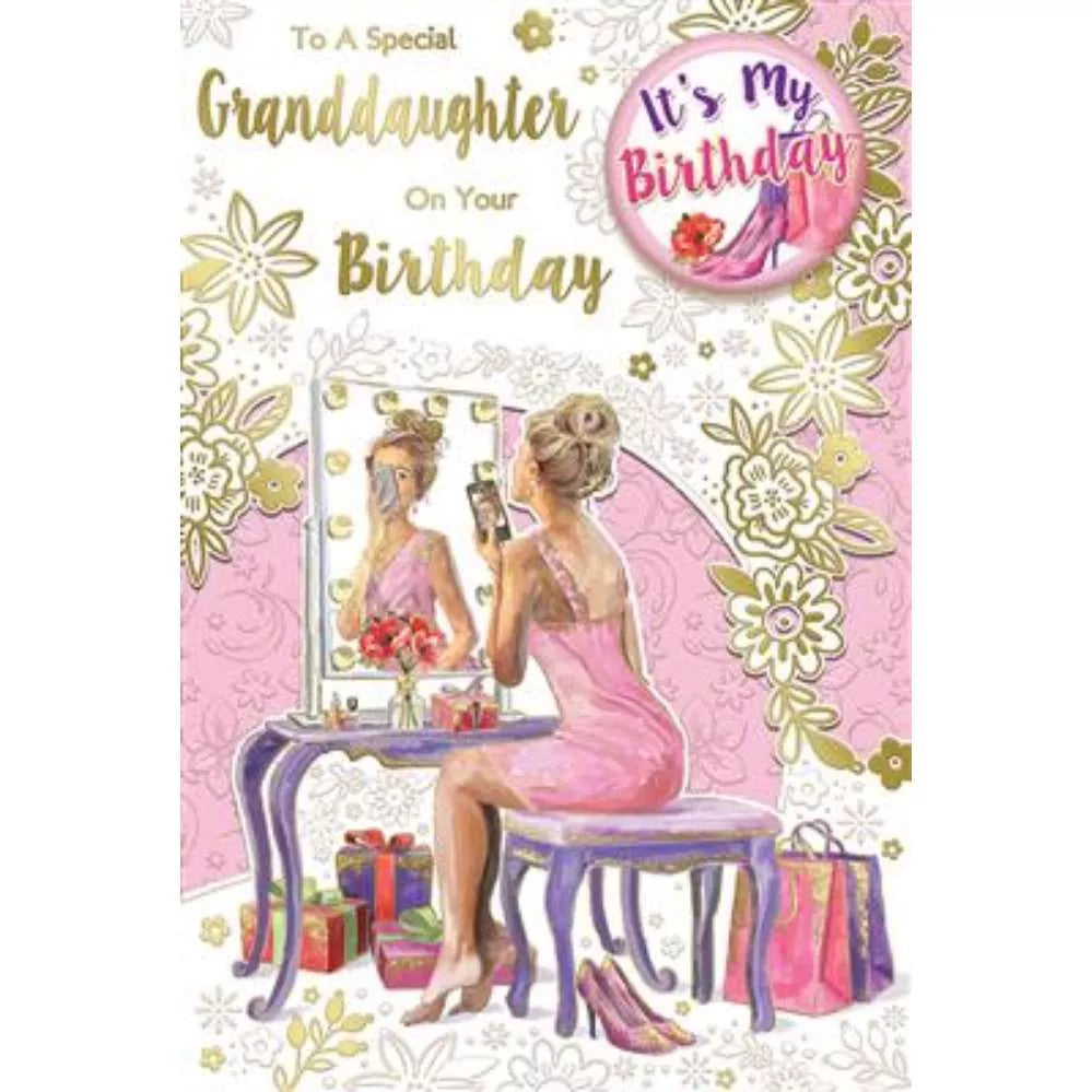 to a special  grandaughter  on your  birthday     card  with  badge