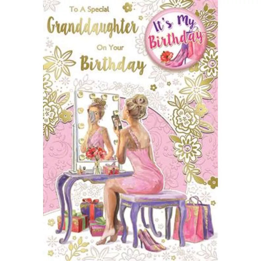 to a special  grandaughter  on your  birthday     card  with  badge