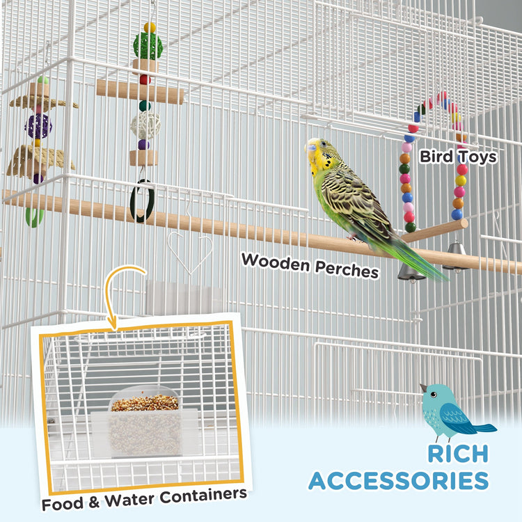 PawHut Bird Cage w/ Stand, Toys, Accessories, for Canaries, Finches, White
