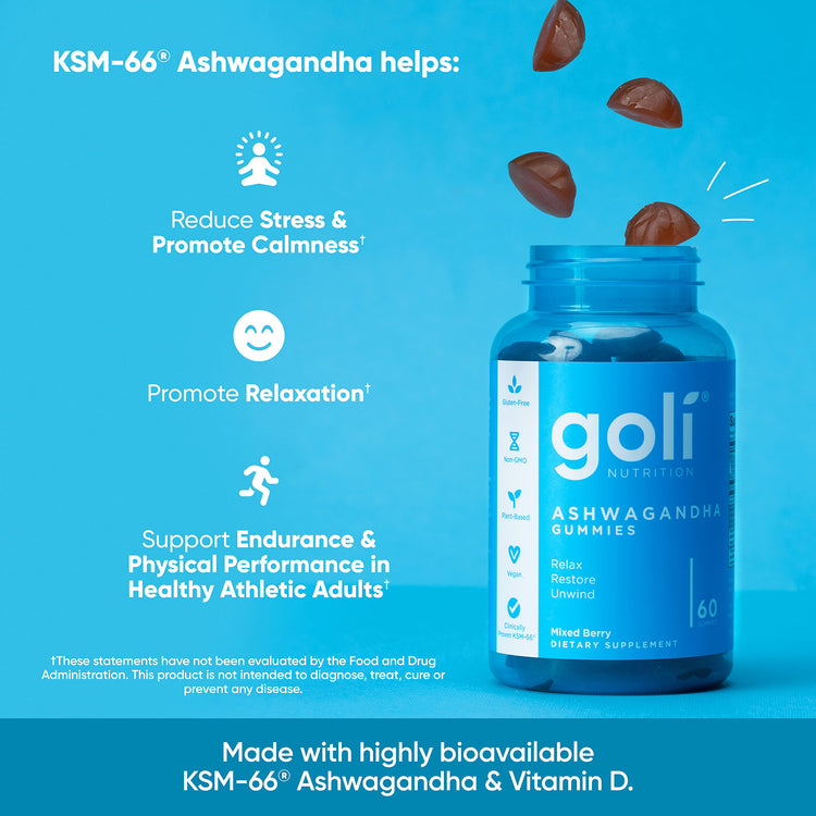 Goli Ashwagandha & Vitamin D Gummies - 300 Count (Pack of 5) | Mixed Berry, Vegan