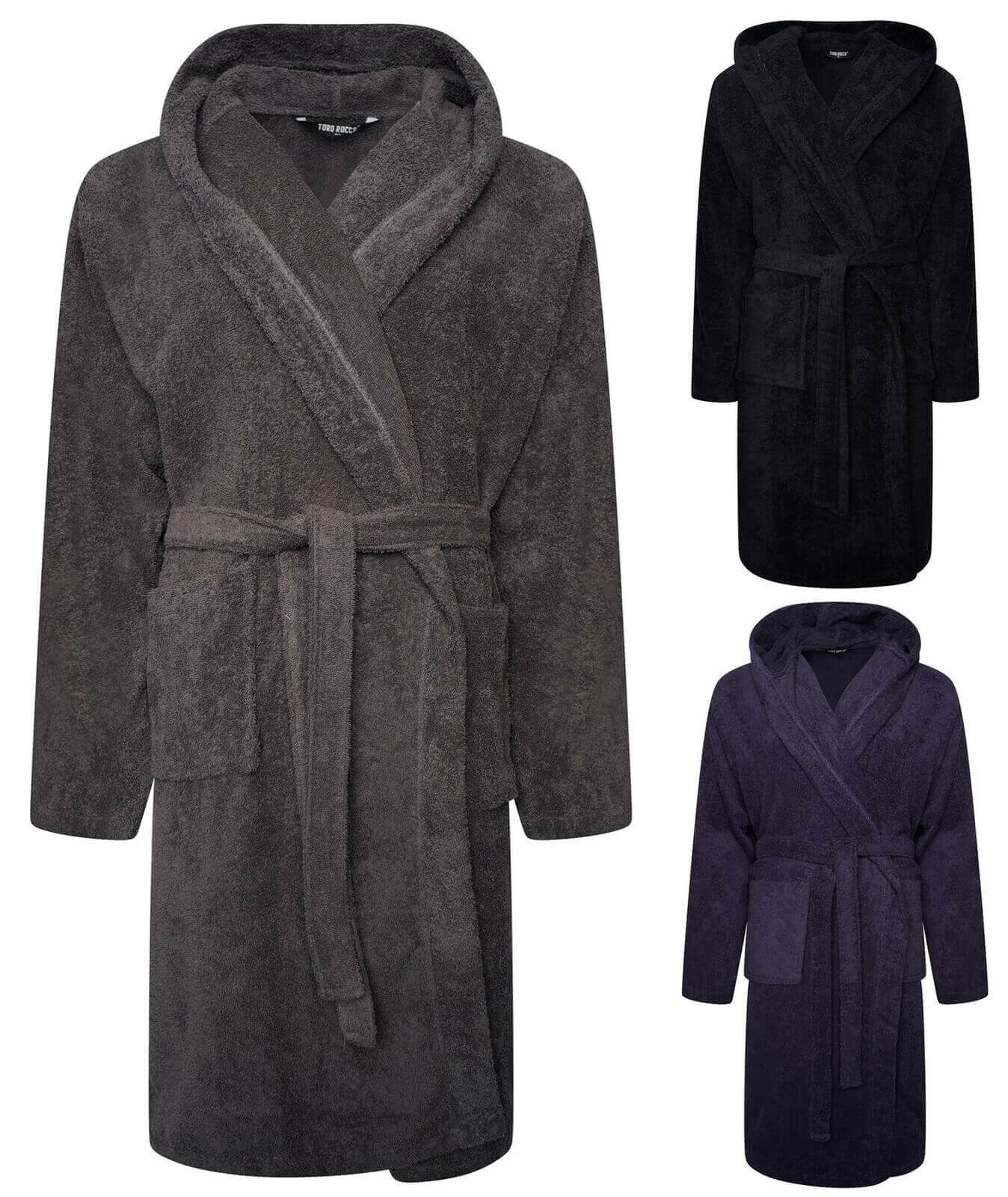 Toro Rocco Men's Hooded Bathrobe Super Soft Terry Towelling Ultra Absorbing Long Pile