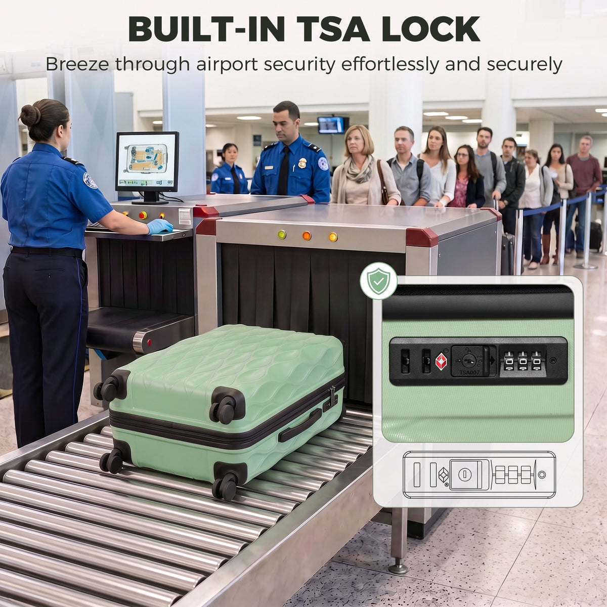HOMCOM 24Inch Suitcase, ABS Hard Shell Checked Luggage with TSA Lock, Spinner Wheels, Telescopic Handle, Green