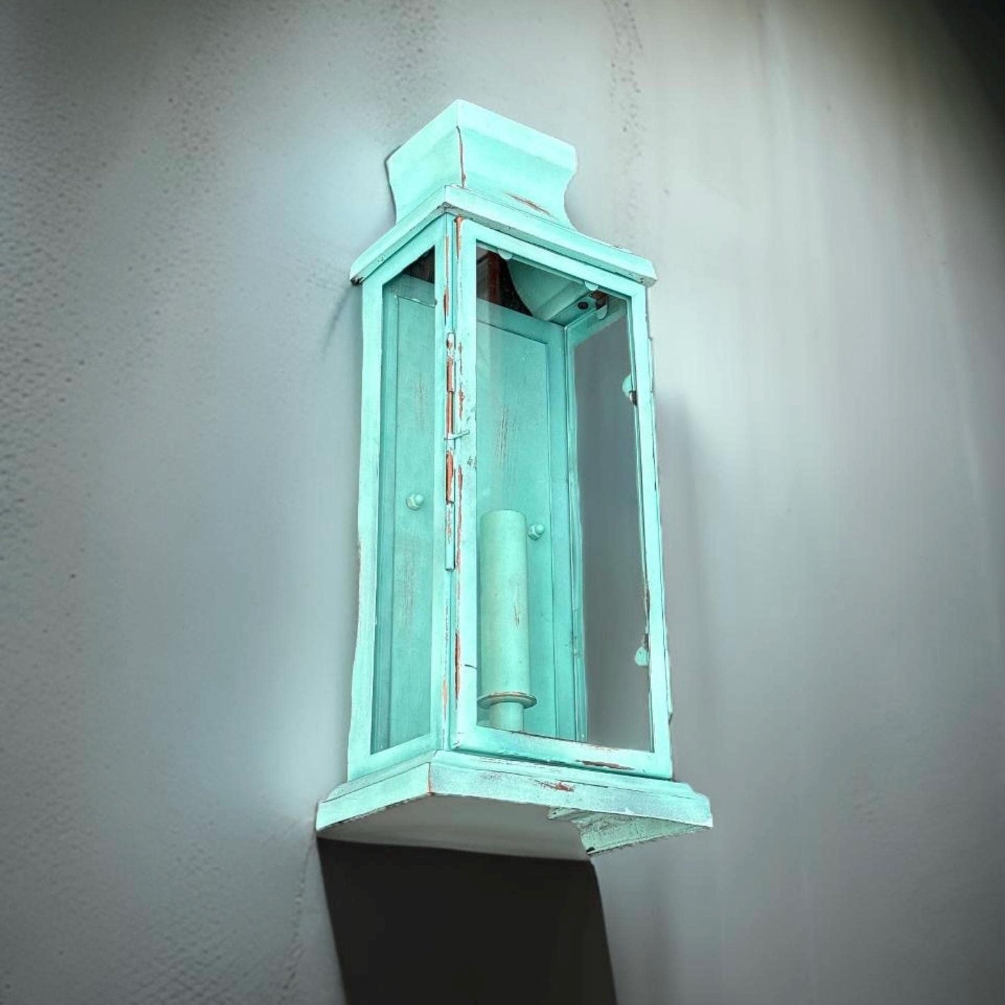 Reedham - Verdigris Effect Flush Wall Lantern - Glass Sconce