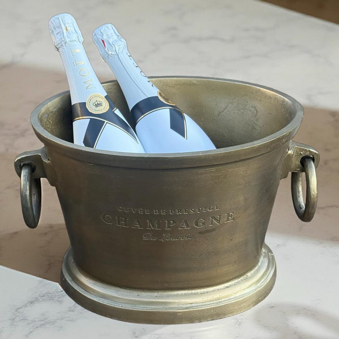 Antique Brass Solid Cast Engraved Champagne Ice Bucket Cooler
