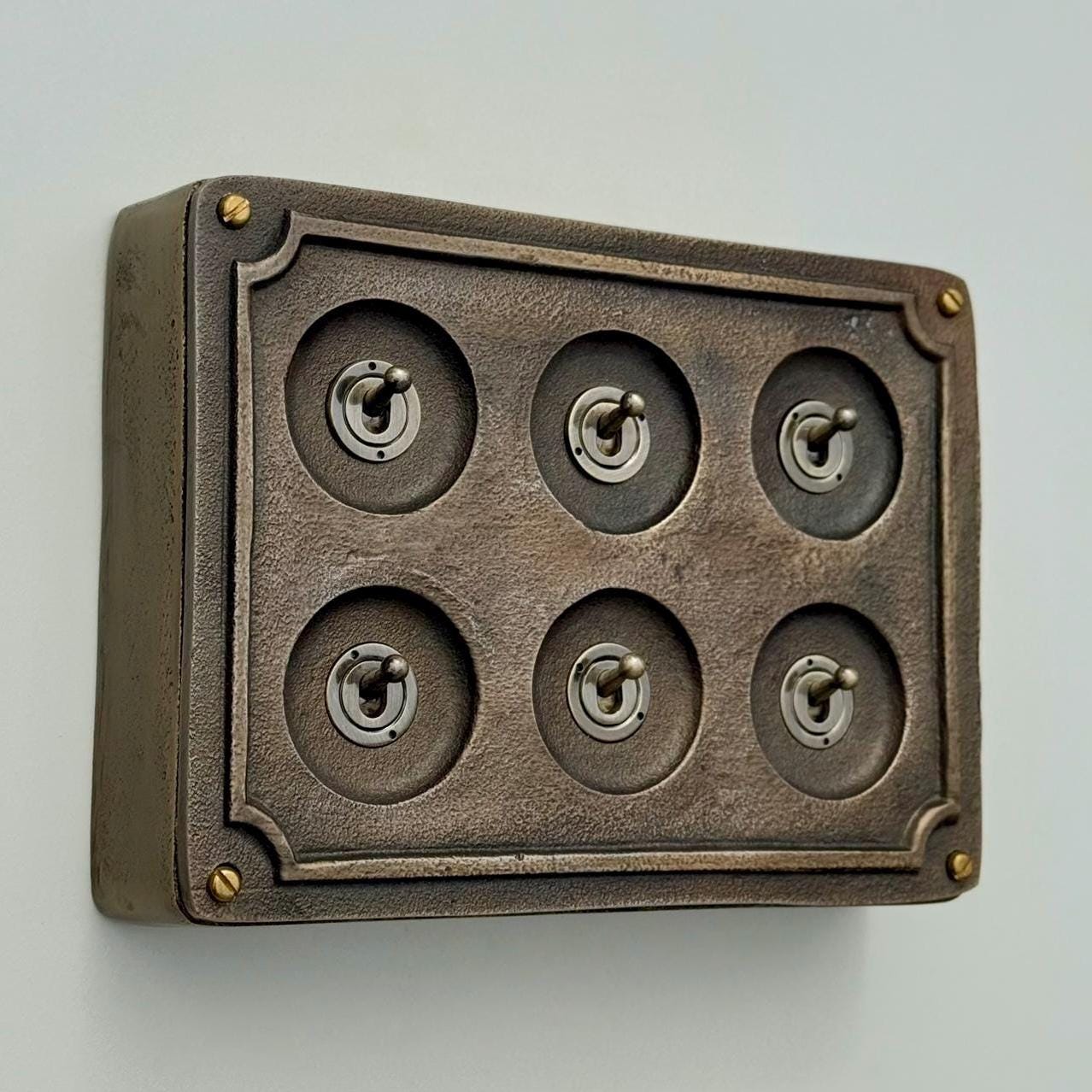 6 Gang 2 Way Antique Brass Solid Cast Metal Conduit Light Switch Industrial