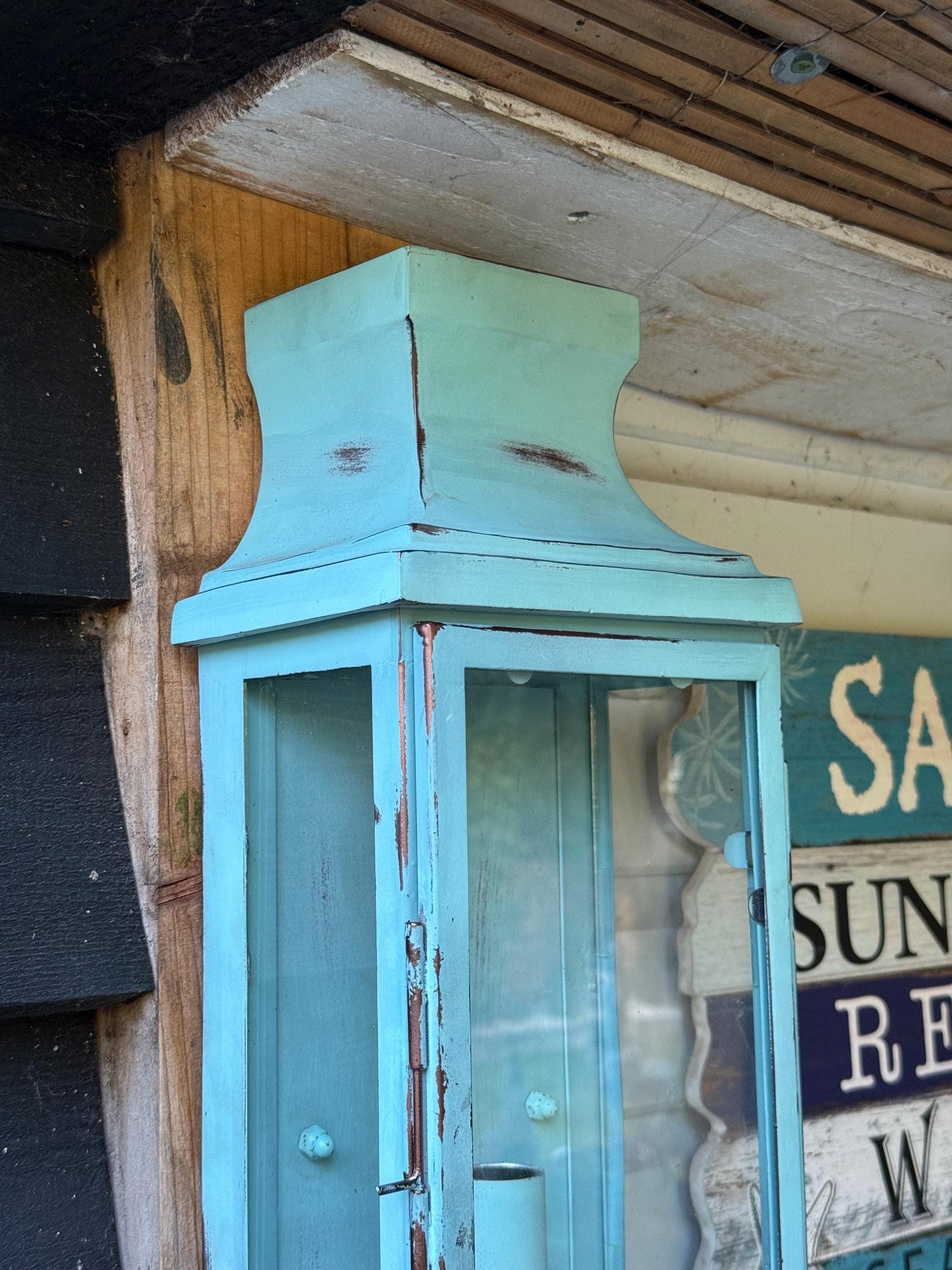 Reedham - Verdigris Effect Flush Wall Lantern - Glass Sconce