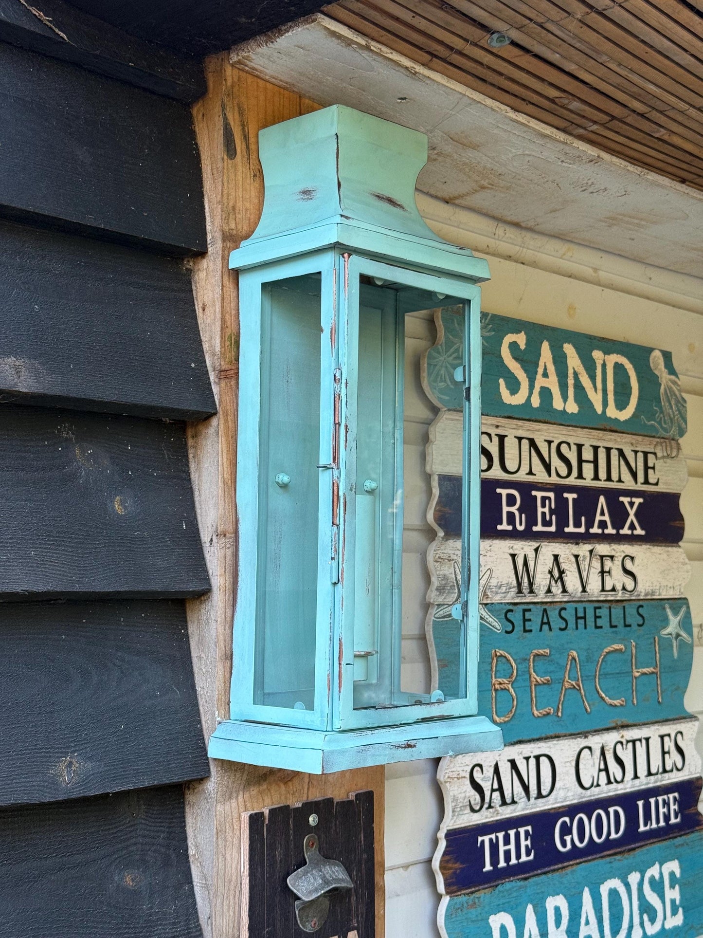 Reedham - Verdigris Effect Flush Wall Lantern - Glass Sconce