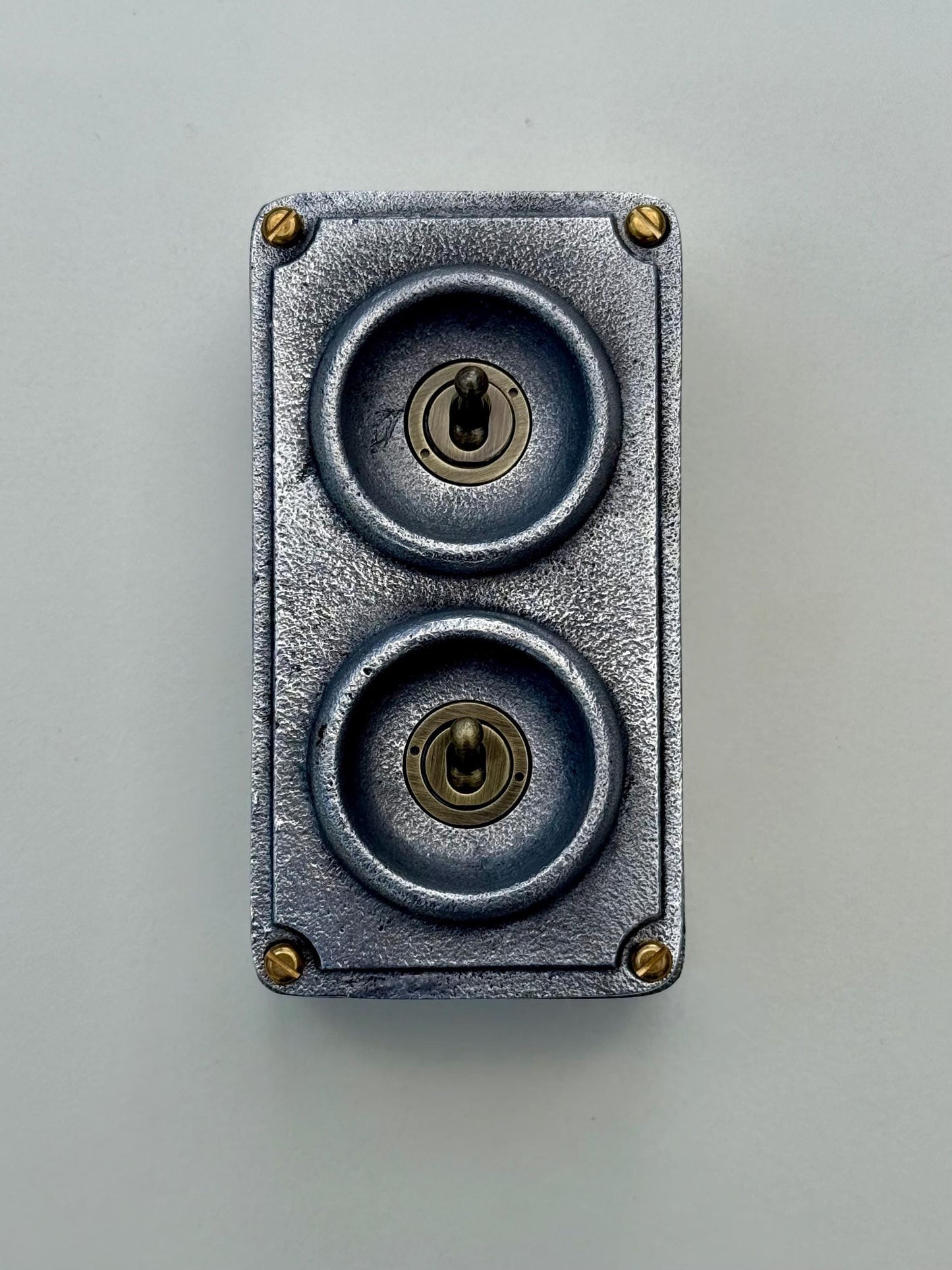 Double 2 Gang Cast Metal Light Switch | Industrial 2 Way Toggle Switch | Vintage Crabtree Style