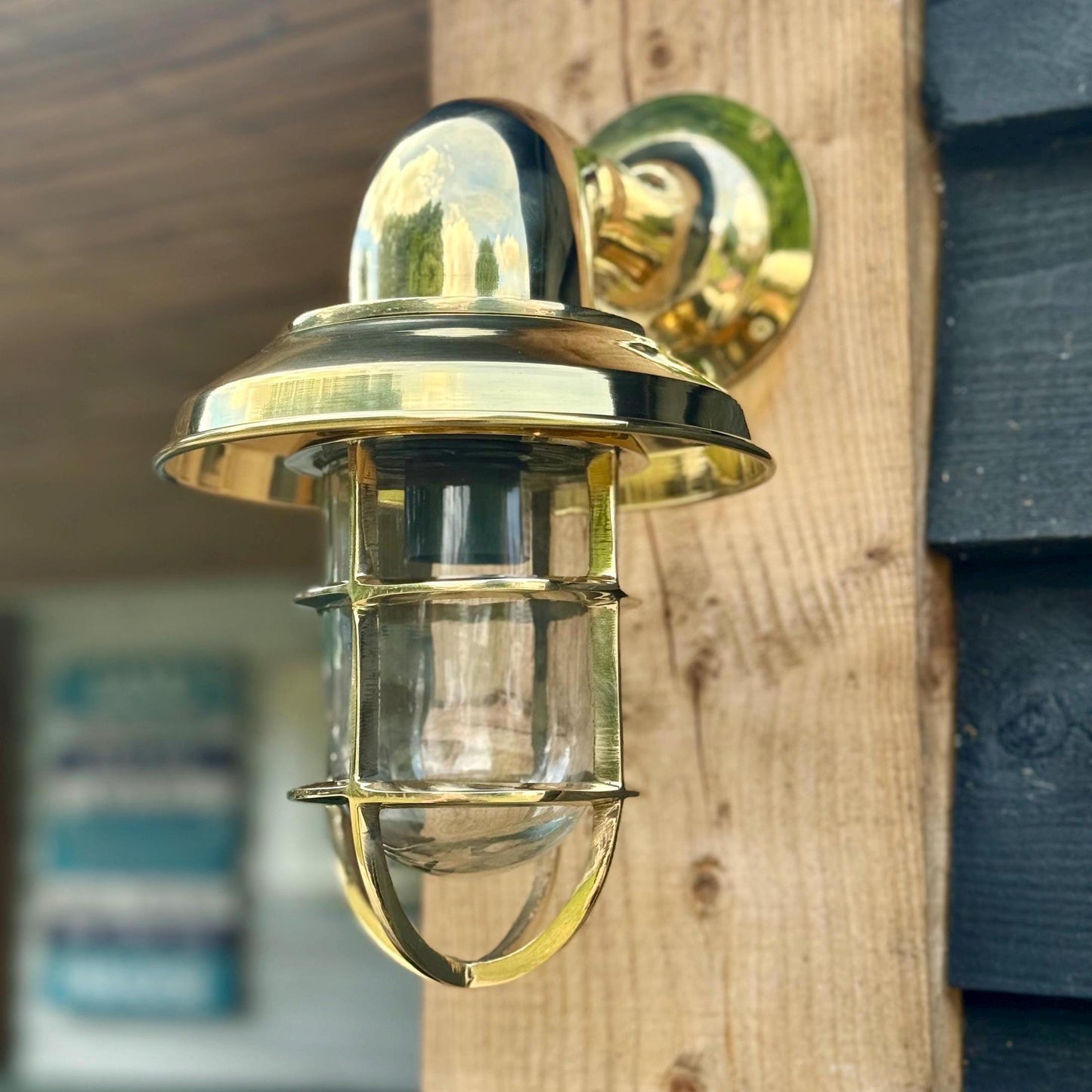 Wells Solid Brass Caged Swan Neck Wall Light - IP65