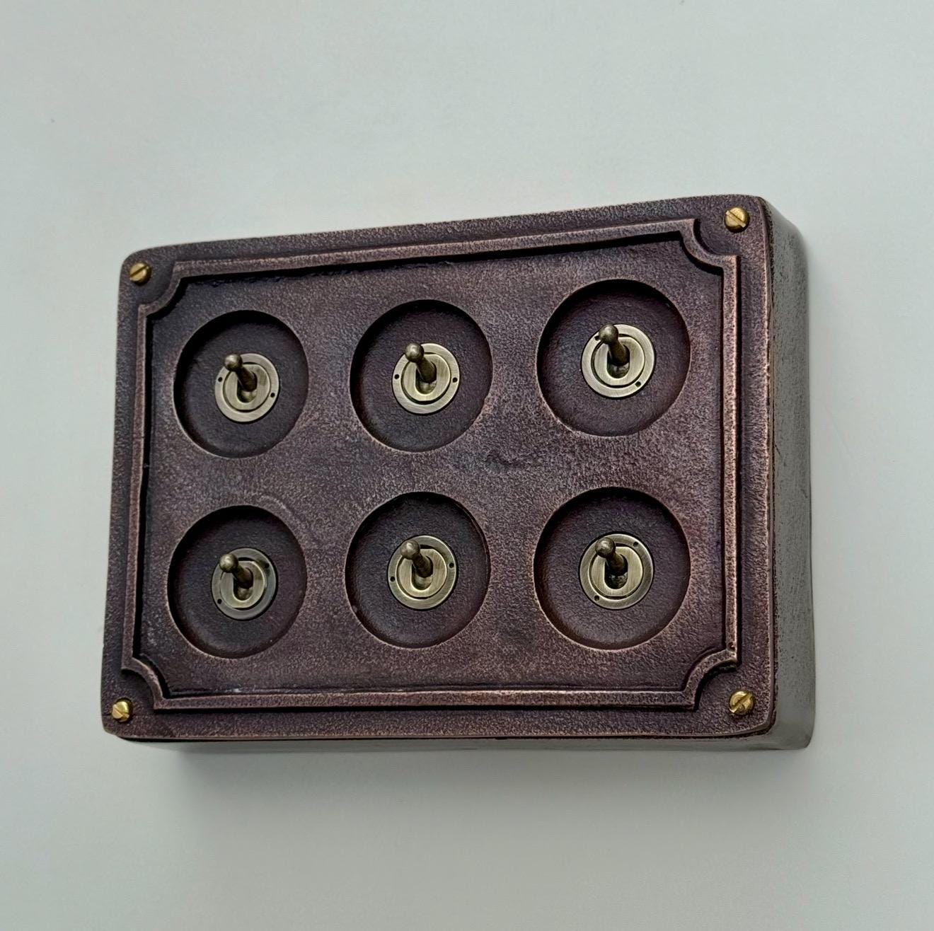 6 Gang 2 Way Antique Copper Toggle Light Switch | Metal Conduit