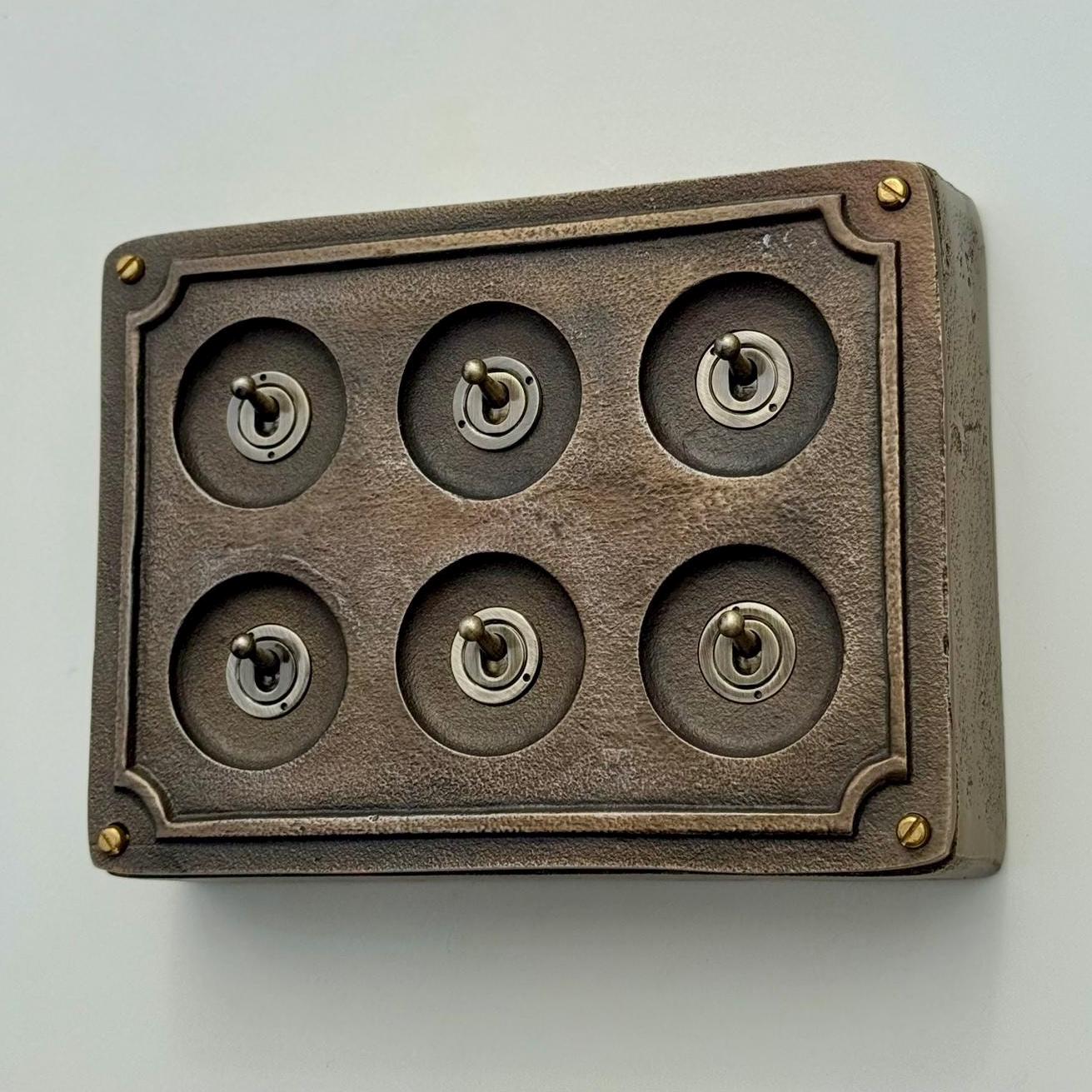 6 Gang 2 Way Antique Brass Solid Cast Metal Conduit Light Switch Industrial