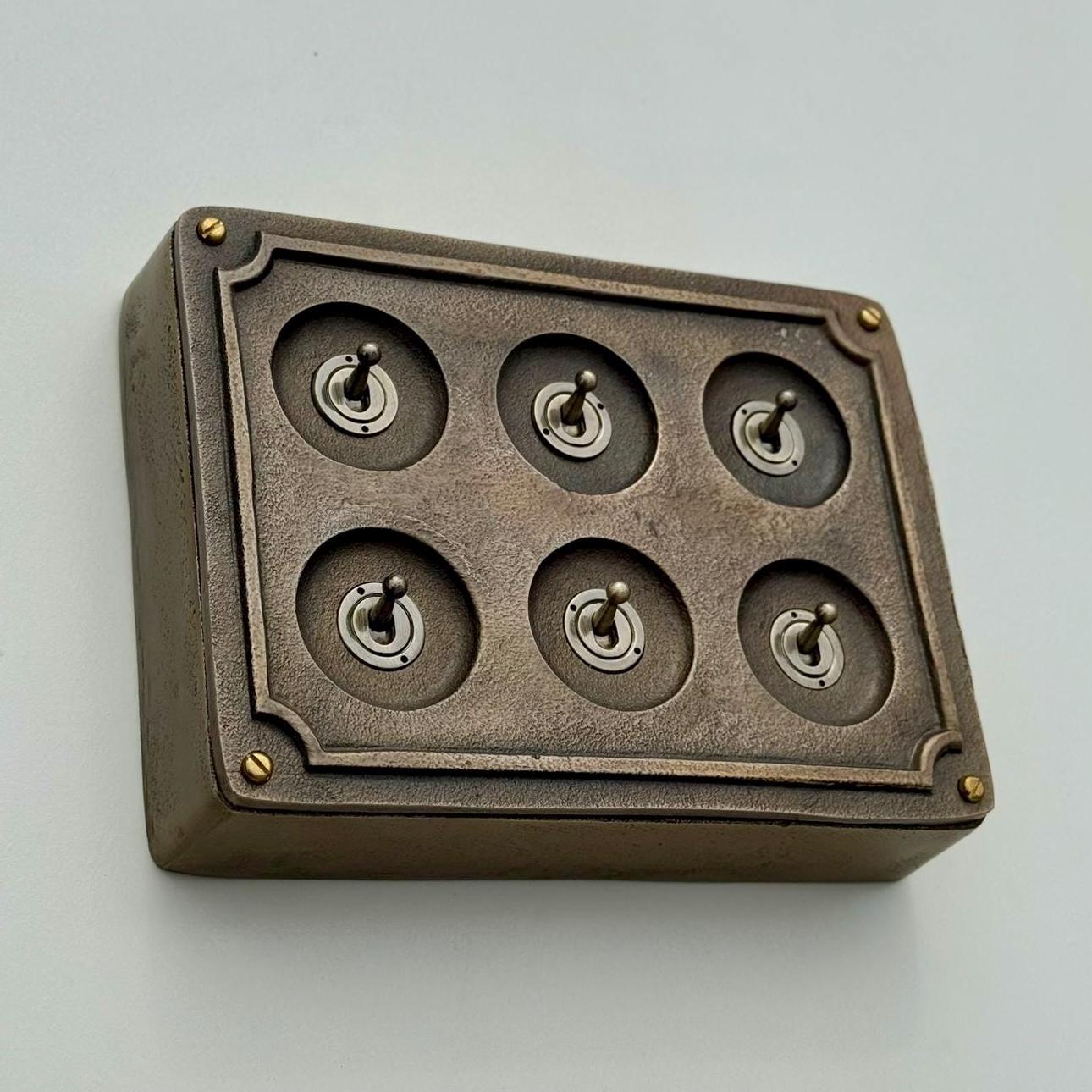 6 Gang 2 Way Antique Brass Solid Cast Metal Conduit Light Switch Industrial