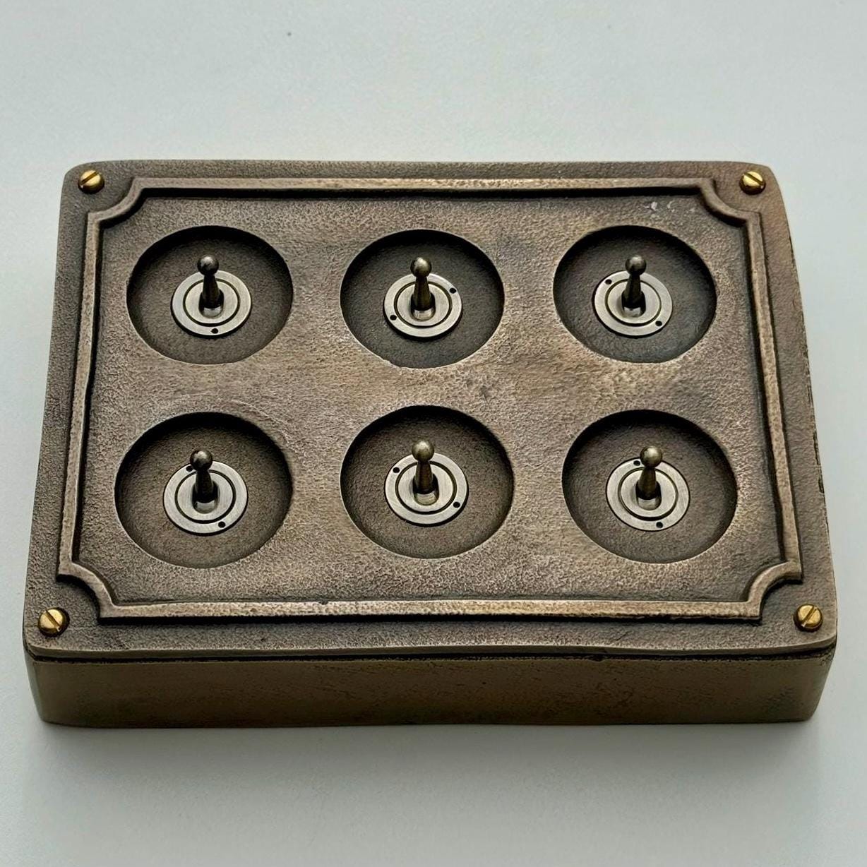 6 Gang 2 Way Antique Brass Solid Cast Metal Conduit Light Switch Industrial