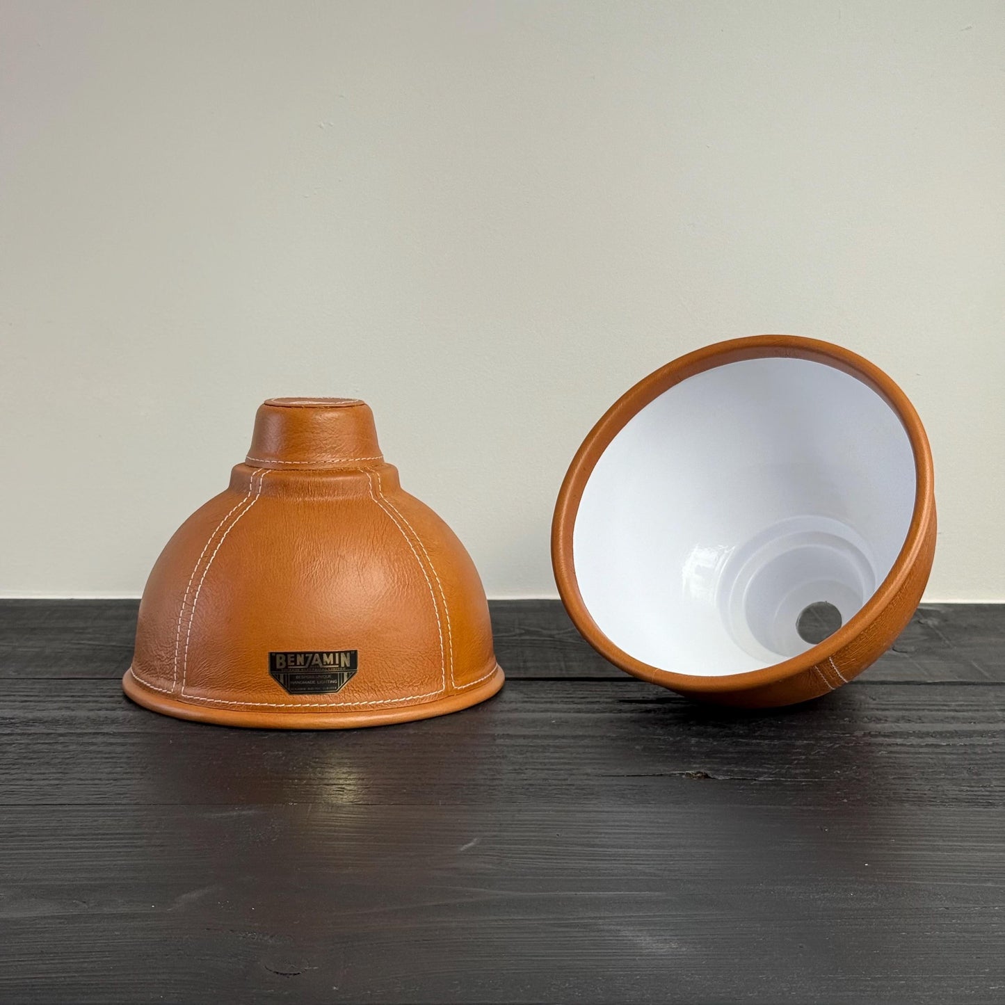 Trimingham ~ Real Genuine Leather Hand Stitched Solid Lampshade Pendant Set Light ~ 8.5 Inch