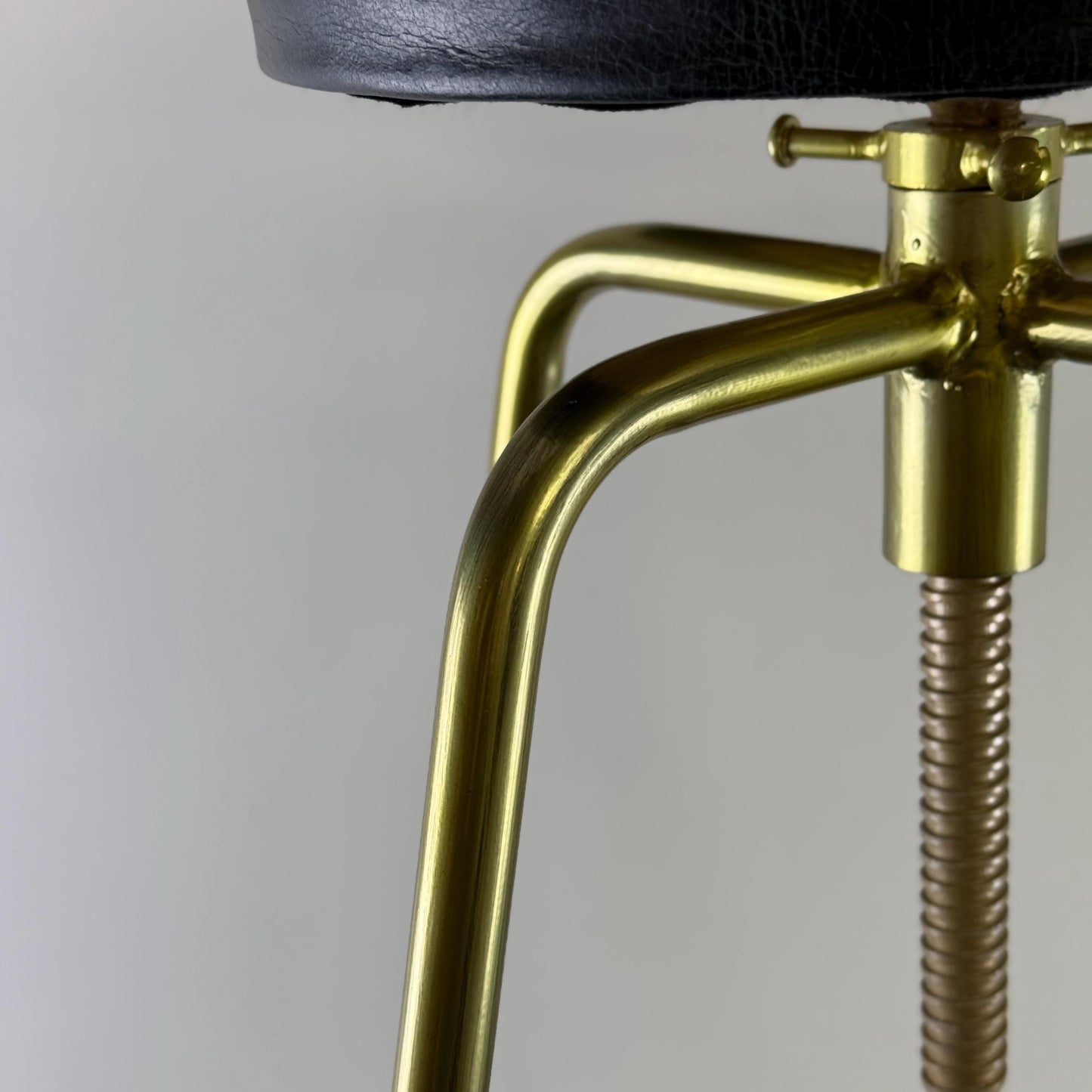 Antique Brass & Black Leather Adjustable Bar Stool