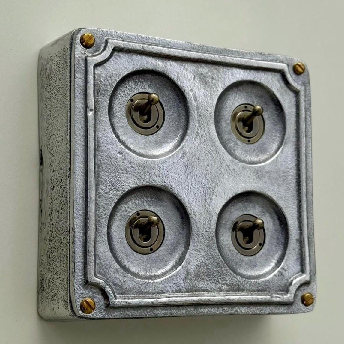 4 Gang 2 Way Solid Cast Metal Conduit Light Toggle Switch | Surface Mounted