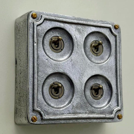 4 Gang 2 Way Solid Cast Metal Conduit Light Toggle Switch | Surface Mounted