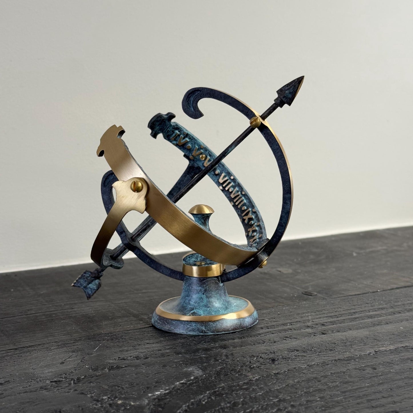 Armillary Small Solid Brass Verdigris Patina Sphere Sundial