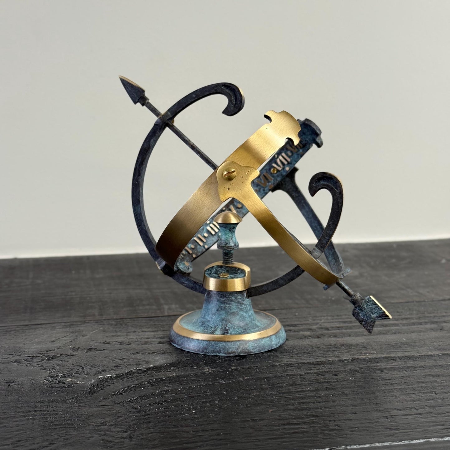 Armillary Small Solid Brass Verdigris Patina Sphere Sundial
