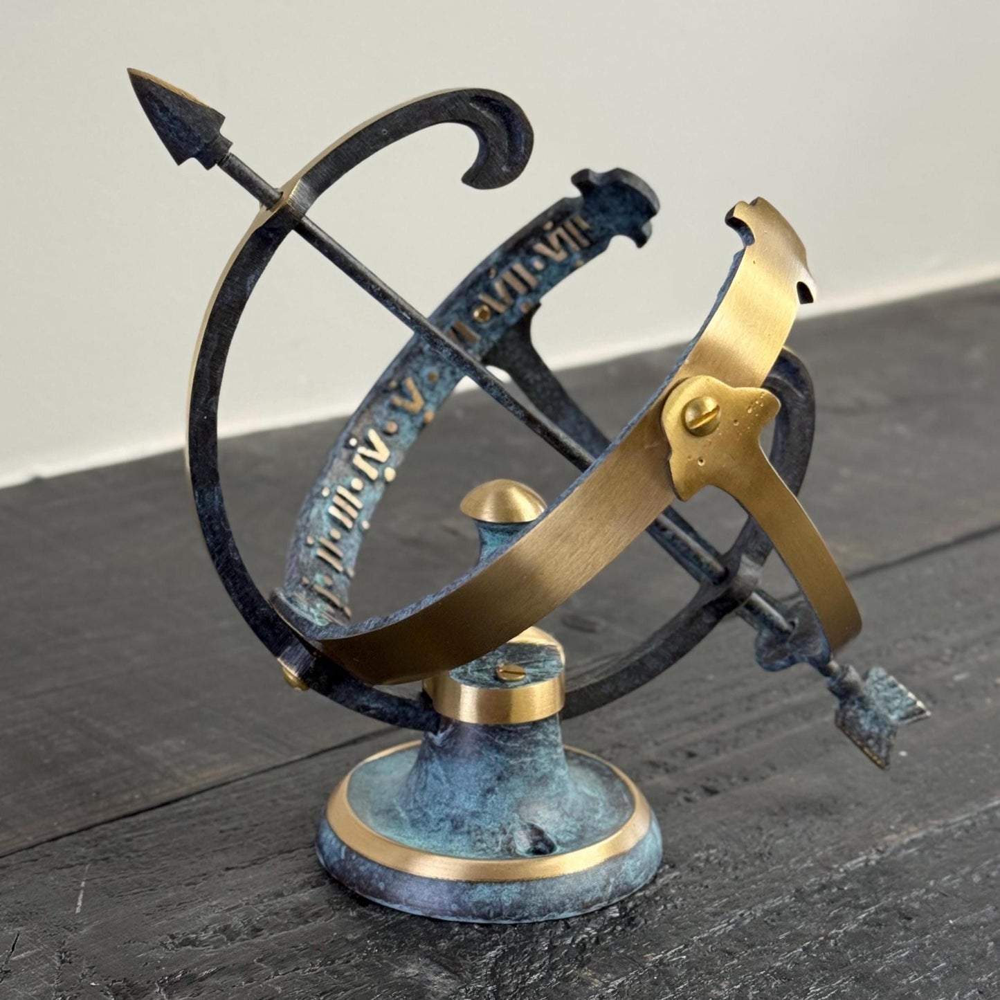 Armillary Small Solid Brass Verdigris Patina Sphere Sundial