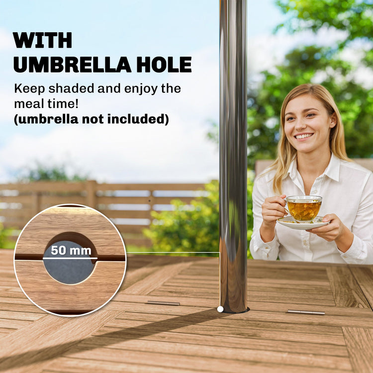 Outsunny Extending Garden Table, Outdoor Dining Table for 6-8 with Acacia Wood Slatted Tabletop for Balcony Porch