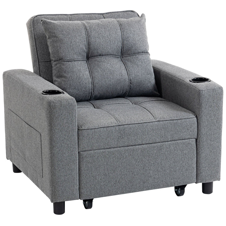 HOMCOM 3-in-1 Single Sofa Bed, Convertible Sleeper Chair Bed - Dark Grey