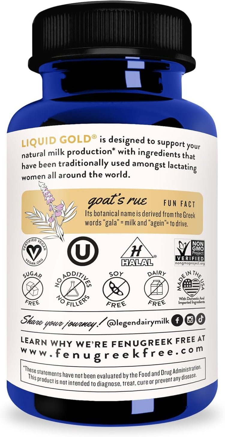 Legendairy Milk Liquid Gold Lactation Support – Organic Goats Rue, Milk Thistle, Shatavari, Fennel, Alfalfa & Anise | 60 Count (Pack of 3)