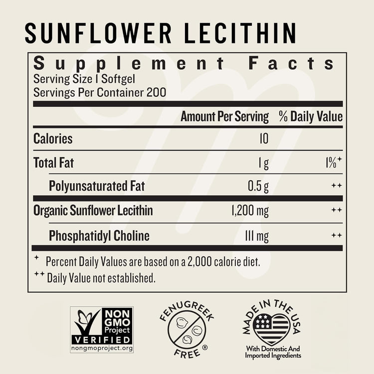 Legendairy Milk Sunflower Lecithin 1200mg – Lactation Support (200 Softgels x2, USA Made)