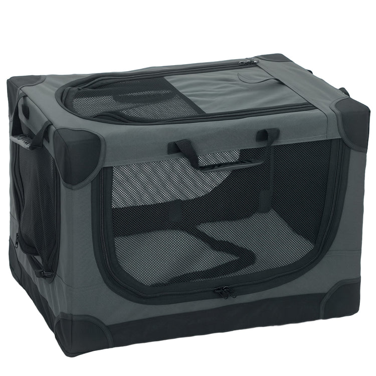 PawHut Soft Dog Crate Pet Travel Crate 60 x 42 x 43 cm with Removable Pad Mesh Window Army Green