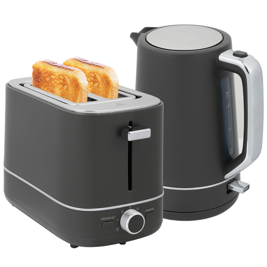 HOMCOM 1.7L 3000W Fast Boil Electric Kettle and 2 Slice Toaster Set, Grey