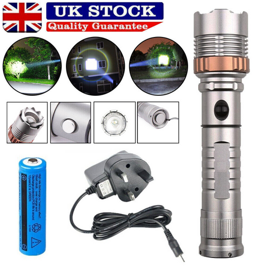 Rechargeable LED Flashlight Lamp 5-Modes Zoomable Hiking Camping Outdoor Torch +Battery+Charger