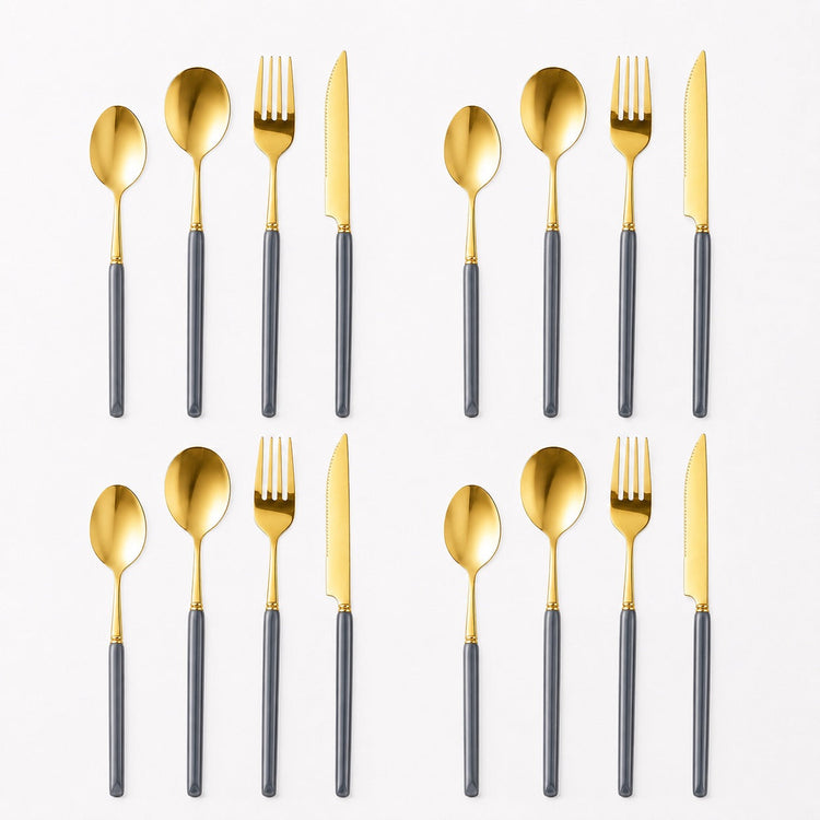 Marlowe 16-Piece Gold Cutlery Set – Pearl Grey