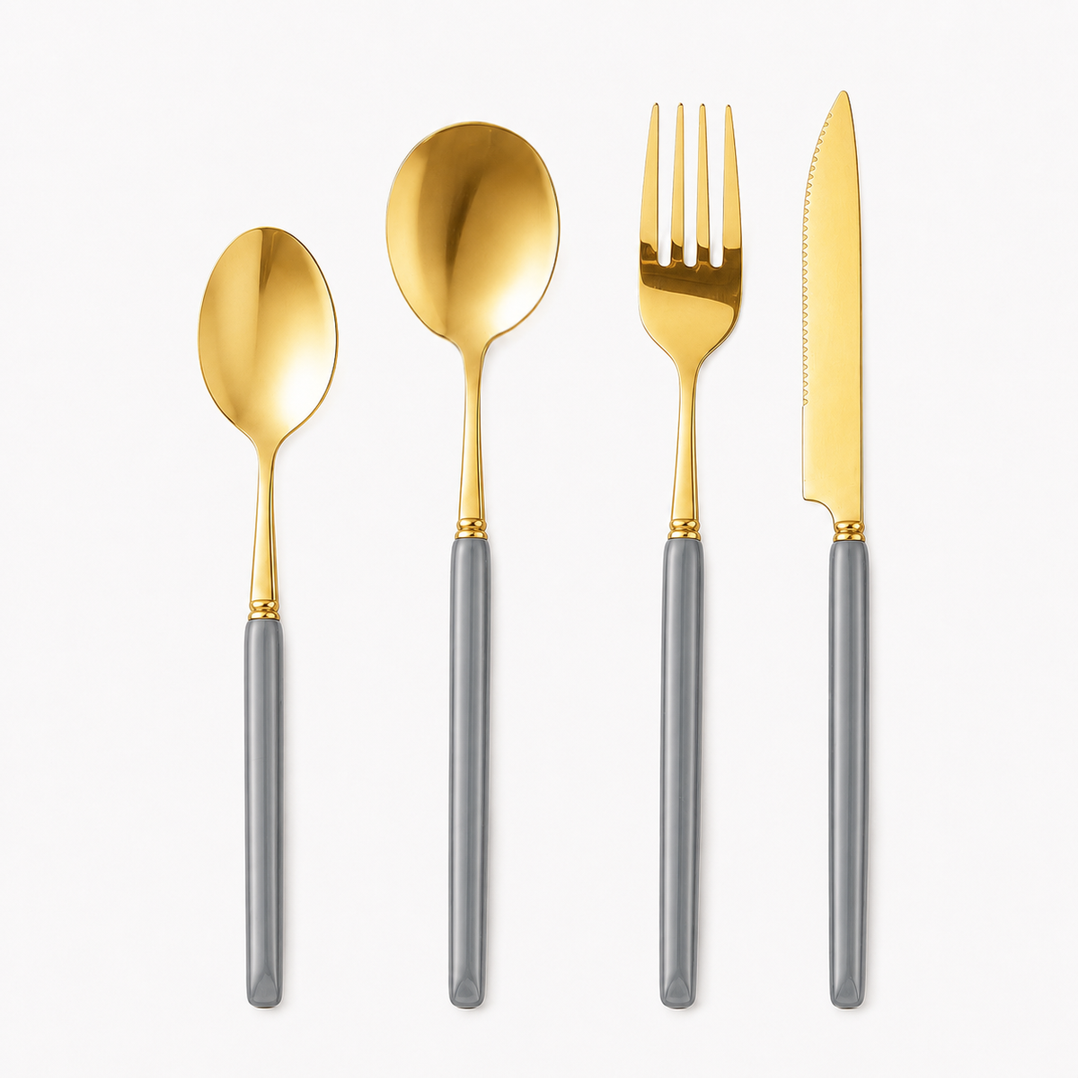 Marlowe 24-Piece Gold Cutlery Set – Pearl Grey