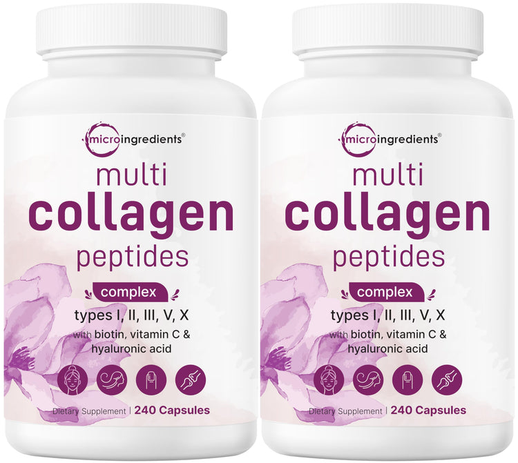 Micro Ingredients 2 Pack Multi Collagen Pills – Types I–X, Biotin & Hyaluronic Acid