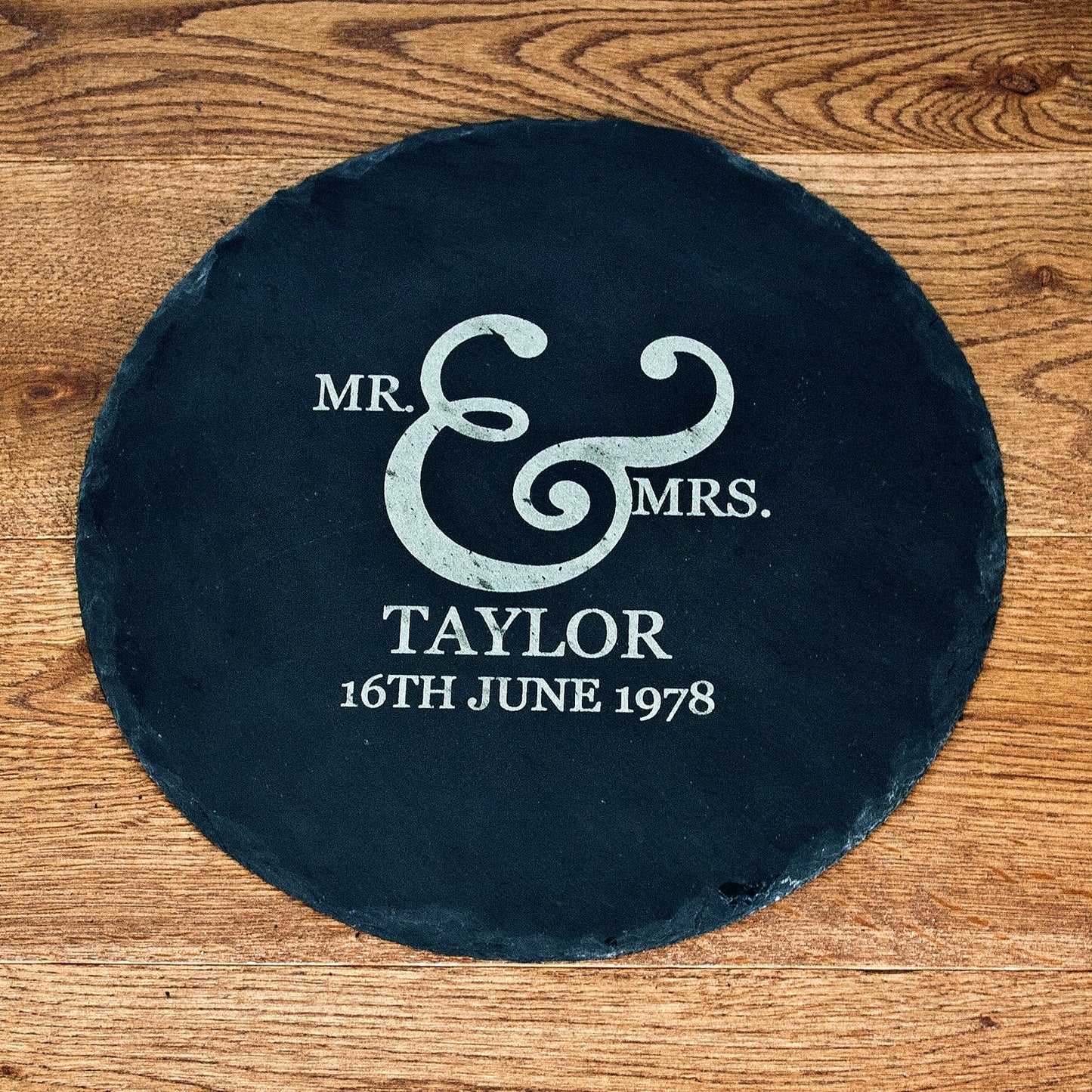 Personalised Romantic Couples Ampersand Round Slate Cheese Board