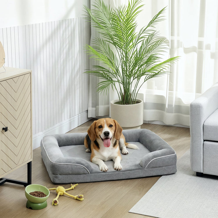 PawHut Dog Sofa Bed, Washable Pet Bed with Removable Cover and Non-Slip Bottom for Cats, Small and Medium Dogs, Grey