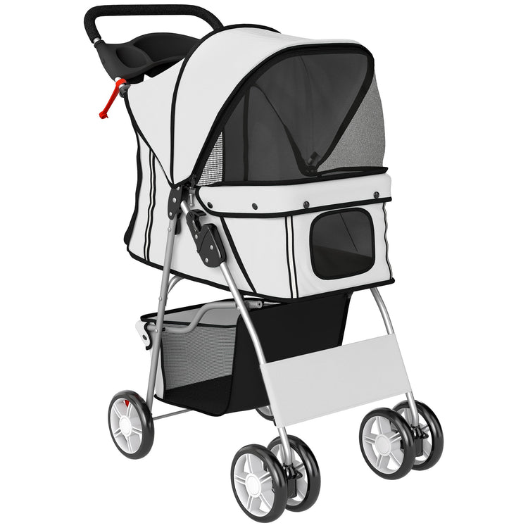 PawHut Dog Pram, Pet Stroller with Reflective Strips, Foldable Cat Stroller with 360° Swivel Wheels, Grey