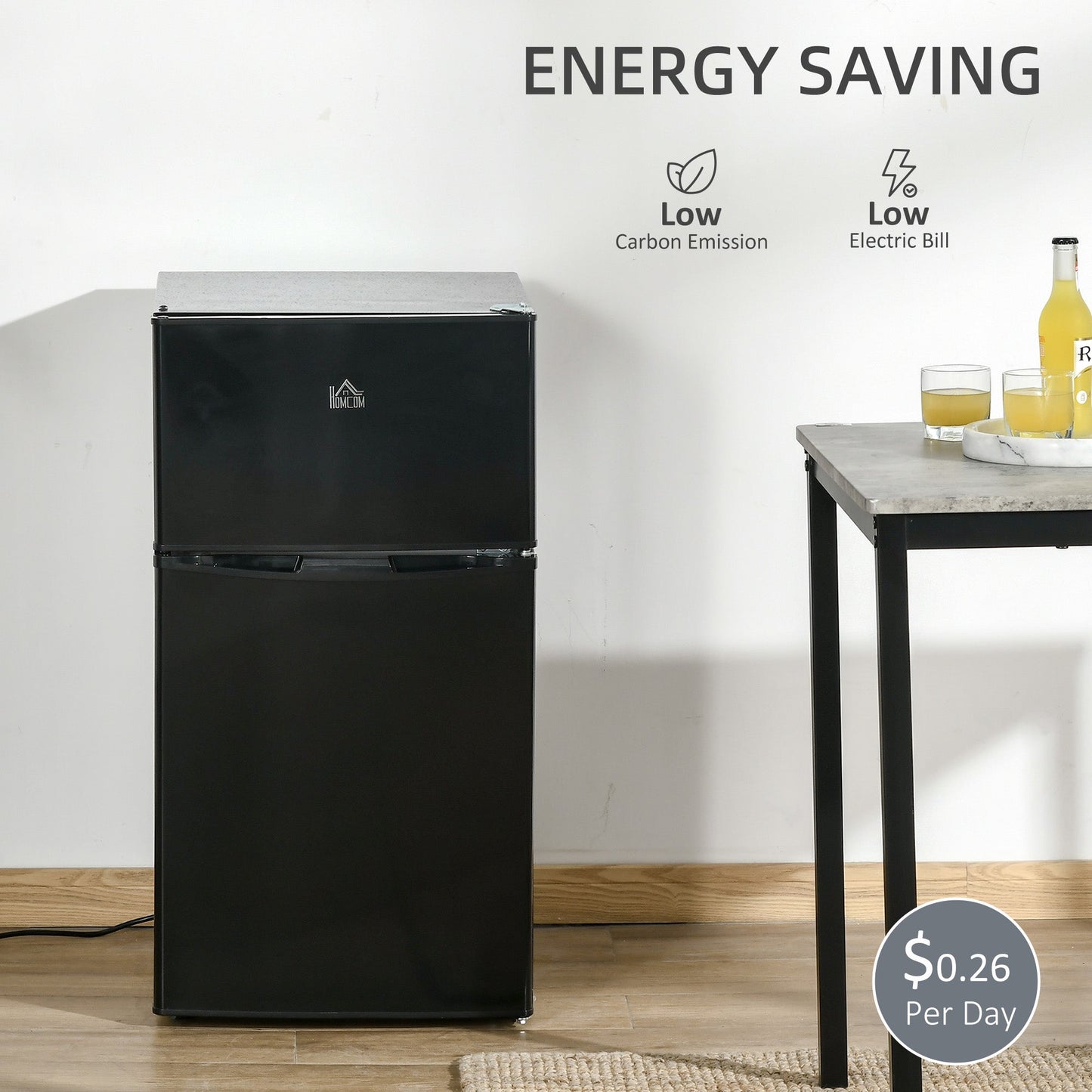 HOMCOM 88L Under Counter Fridge Freezer, Small Refrigerator with 5-Setting, 3 Star Freezer Rating, Black