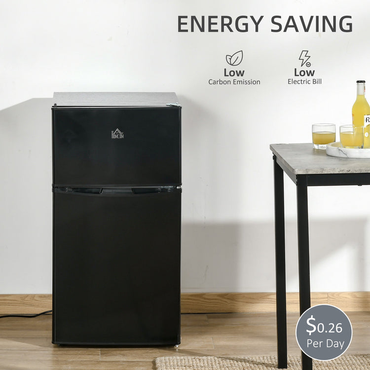 HOMCOM 88L Under Counter Fridge Freezer, Small Refrigerator with 5-Setting, 3 Star Freezer Rating, Black