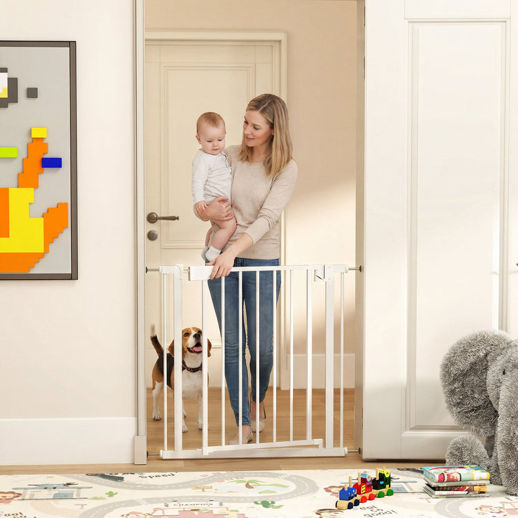 PawHut Baby Gate, Pet Safety Gate Pressure Fit, 76-82cm Wide with Two-Way Open, One-Hand Opening