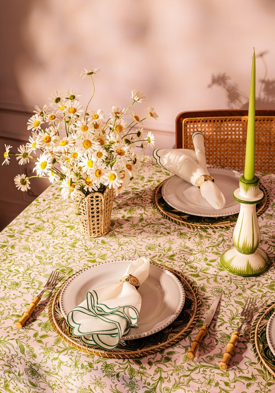 Atlántico Iraca Woven Napkin Ring, Green - Set of 4