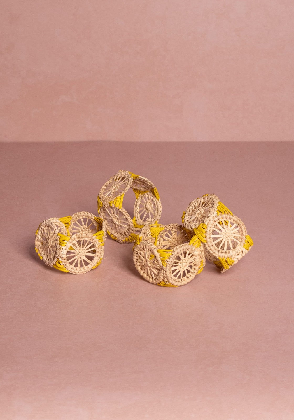 Atlántico Iraca Woven Napkin Ring, Yellow - Set of 4