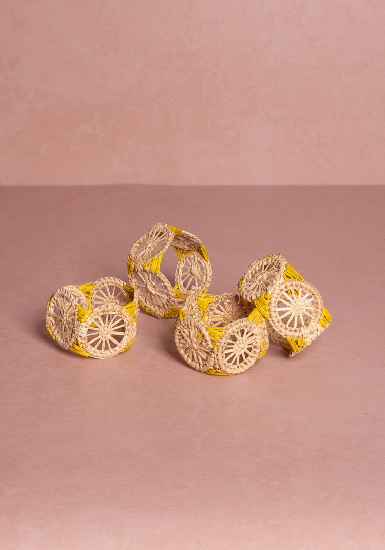 Atlántico Iraca Woven Napkin Ring, Yellow - Set of 4